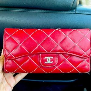 Chanel Red vintage classic flap wallet